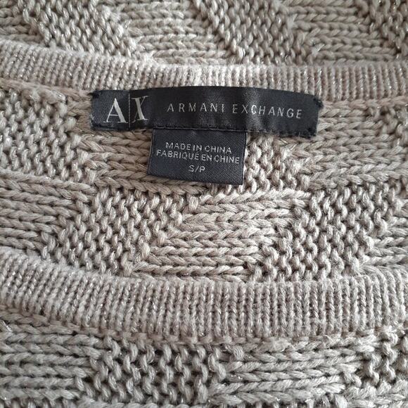 ARMANI EXCHANGE  Boxy Linen Short Sleeve Sweater Top Tan Beige Metallic - Picture 3 of 7